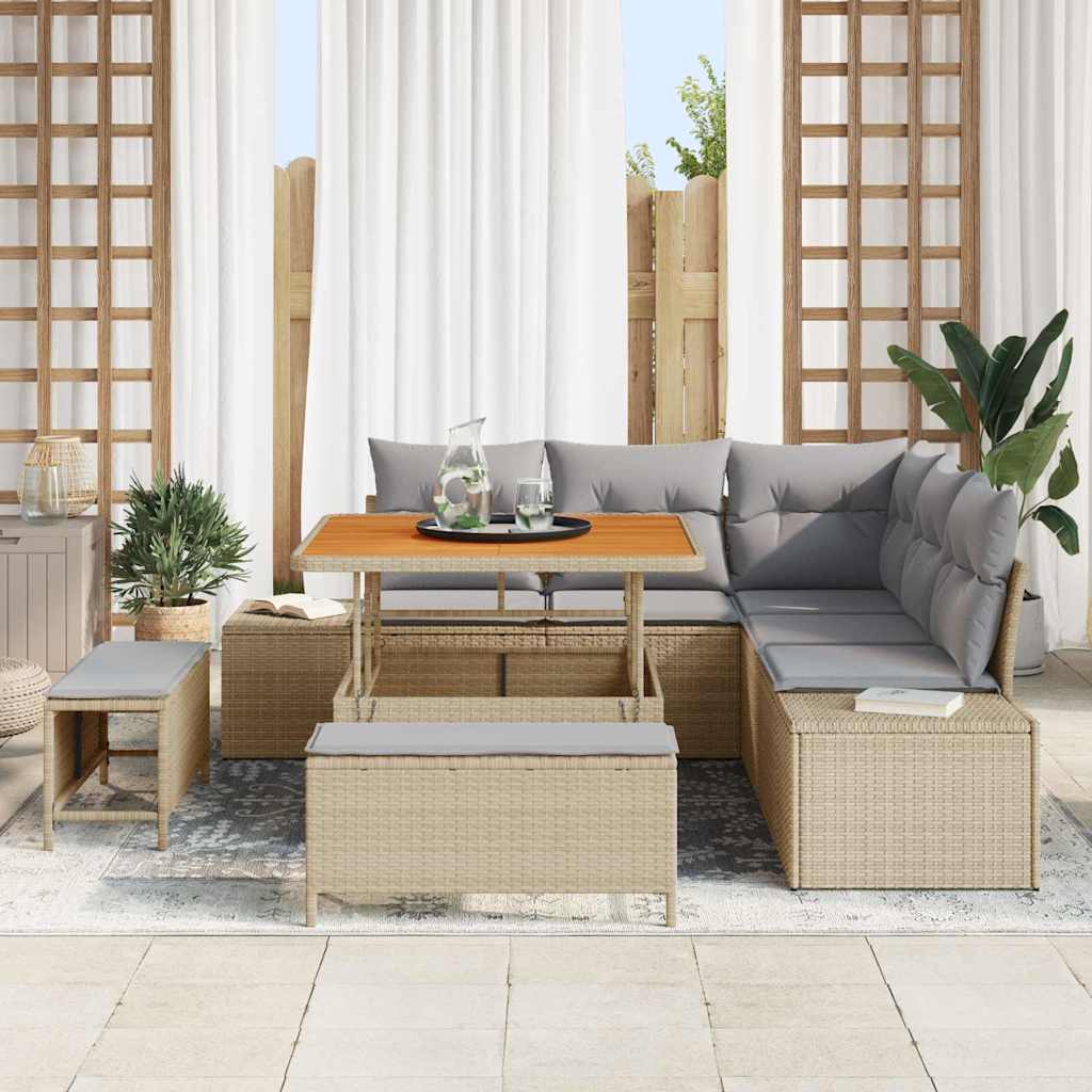 Havesofa Sæt med pude med opbevaring 8 pcs Beige Poly rattan