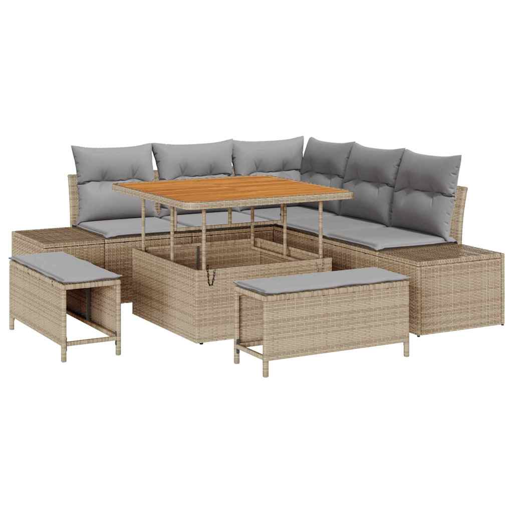 Havesofa Sæt med pude med opbevaring 8 pcs Beige Poly rattan