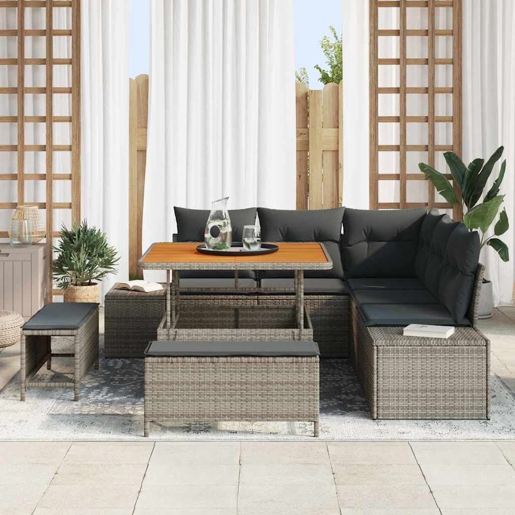 Havesofa Sæt med pude med opbevaring 8 pcs Grå Poly rattan