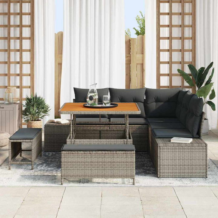Havesofa Sæt med pude med opbevaring 8 pcs Grå Poly rattan