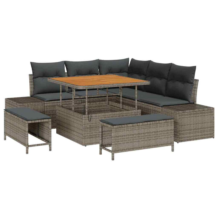 Havesofa Sæt med pude med opbevaring 8 pcs Grå Poly rattan