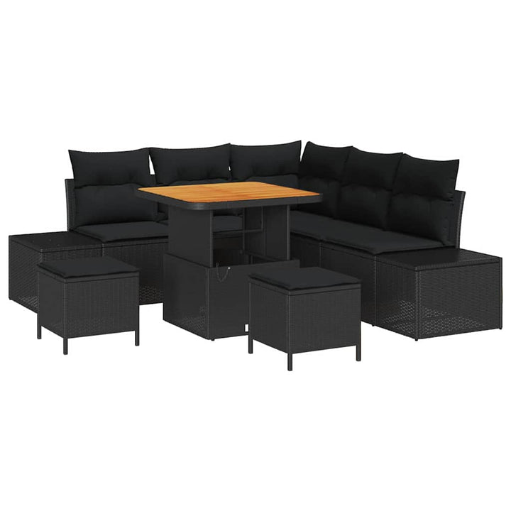 Havesofa Sæt med pude med opbevaring 8 pcs Sort Poly rattan