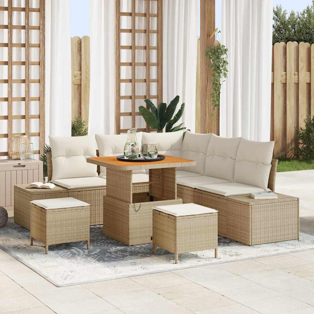 Havesofa Sæt 8 stk. Beige Poly rattan