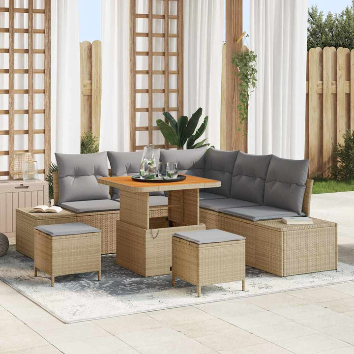 Havesofa Sæt 8 stk. Beige Poly rattan