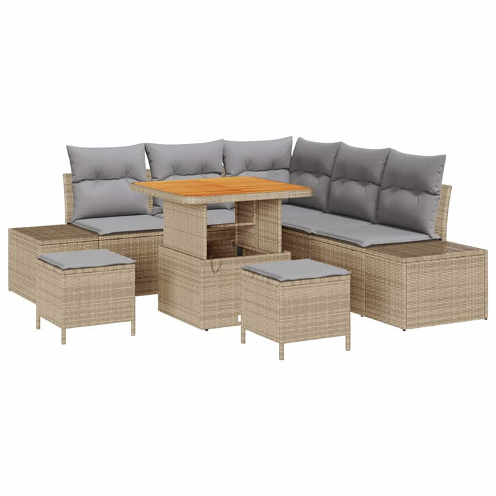Havesofa Sæt 8 stk. Beige Poly rattan