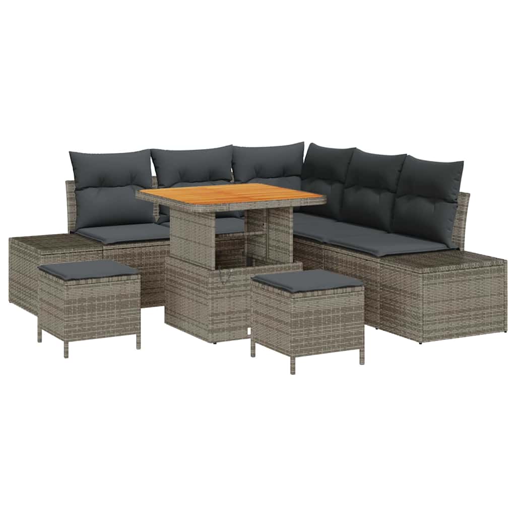 Havesofa Sæt med pude med opbevaring 8 pcs Grå Poly rattan