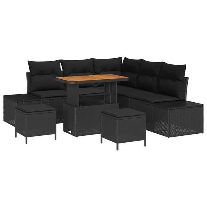 Havesofa Sæt med pude med opbevaring 8 pcs Sort Poly rattan