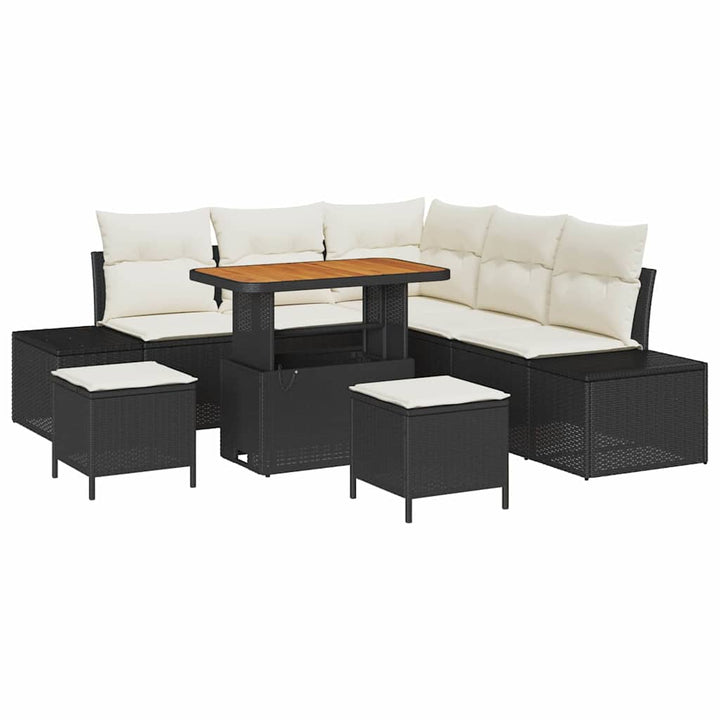 Havesofa Sæt med pude med opbevaring 8 pcs Sort Poly rattan