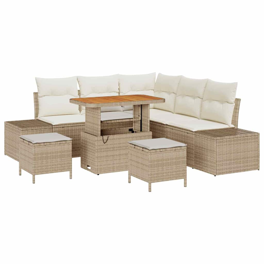 Havesofa Sæt 8 stk. Beige Poly rattan