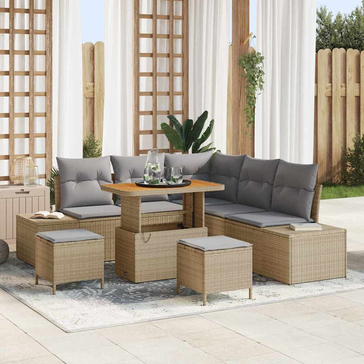 Havesofa Sæt med pude med opbevaring 8 pcs Beige Poly rattan