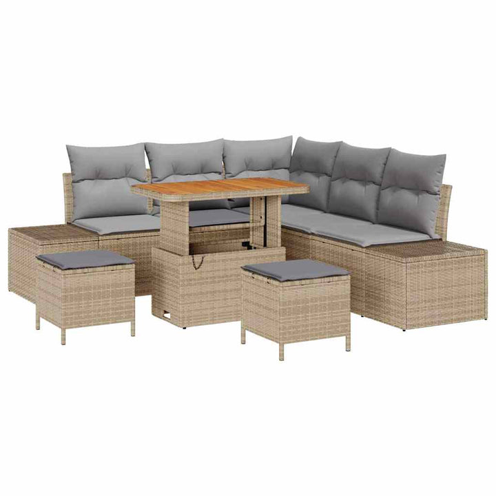 Havesofa Sæt med pude med opbevaring 8 pcs Beige Poly rattan