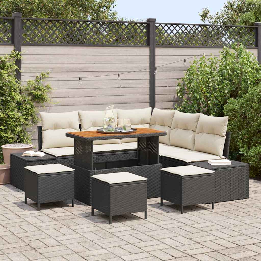 Havesofa Sæt 9 stk. Sort Poly rattan