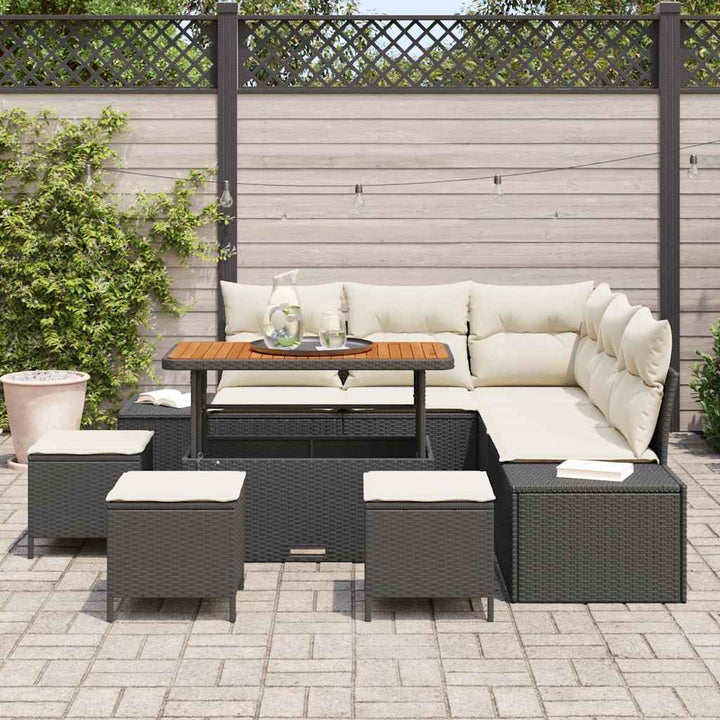 Havesofa Sæt 9 stk. Sort Poly rattan
