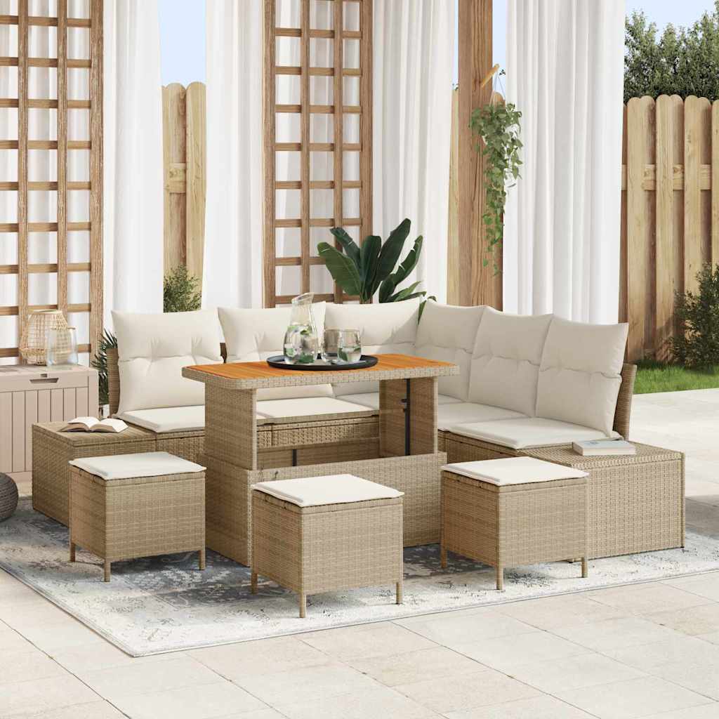 Havesofa Sæt 9 stk. Beige Poly rattan