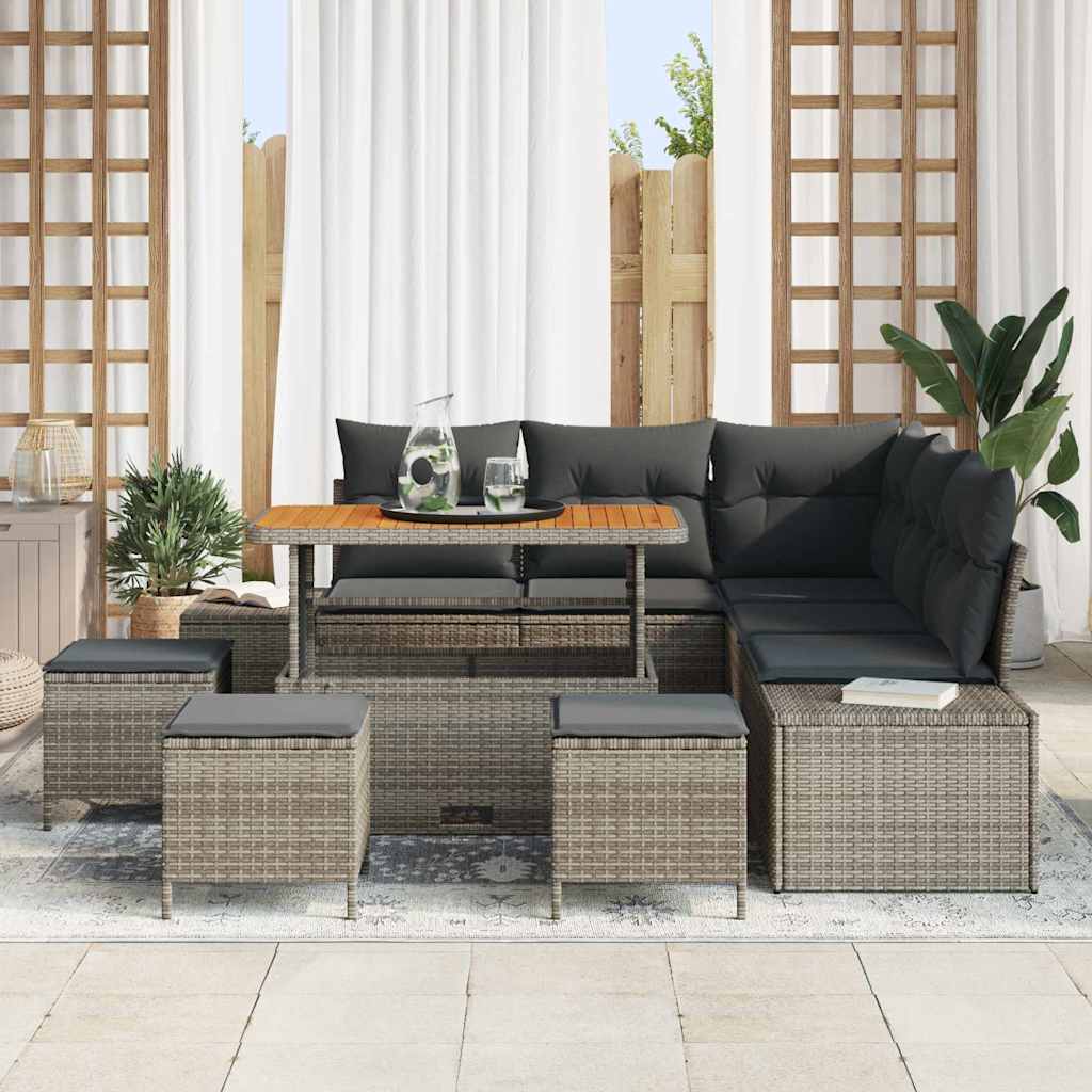 Havesofa Sæt 9 stk. Grå Poly rattan