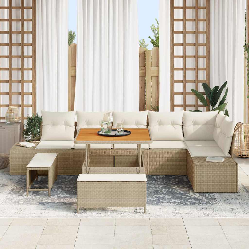 Havesofa Sæt 9 stk. 8-Antal sæder Beige Poly rattan
