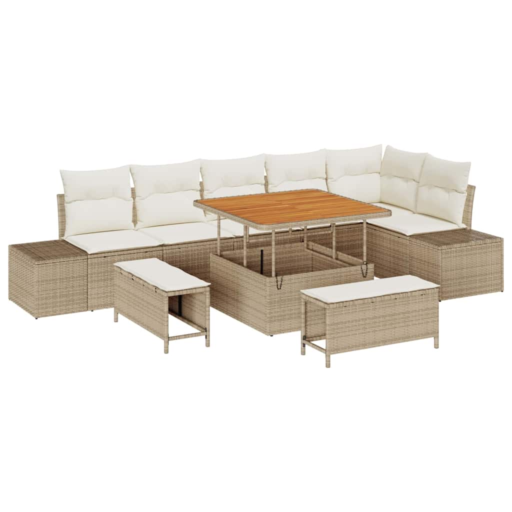 Havesofa Sæt 9 stk. 8-Antal sæder Beige Poly rattan