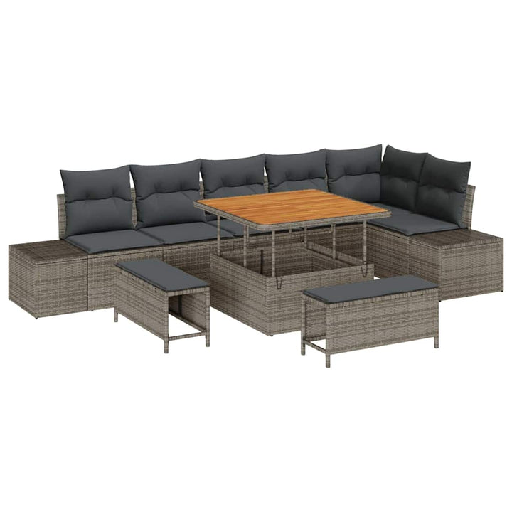 Havesofa Sæt med pude med opbevaring 9 pcs Grå Poly rattan