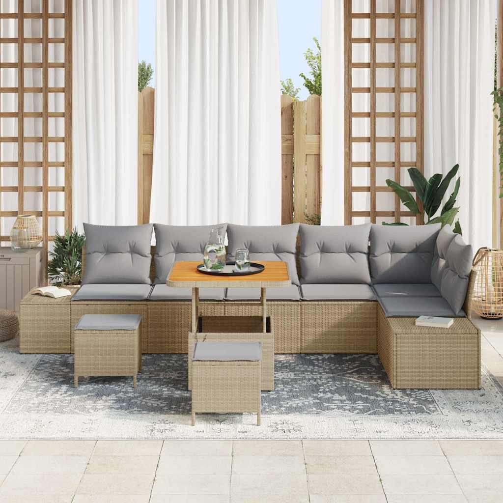 Havesofa Sæt 9 stk. 8-Antal sæder Beige Poly rattan