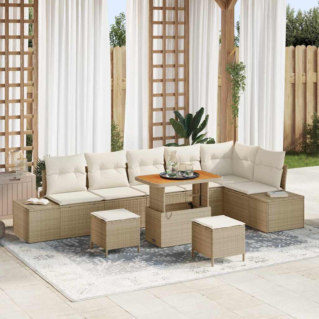 Havesofa Sæt med pude med opbevaring 9 pcs Beige Poly rattan