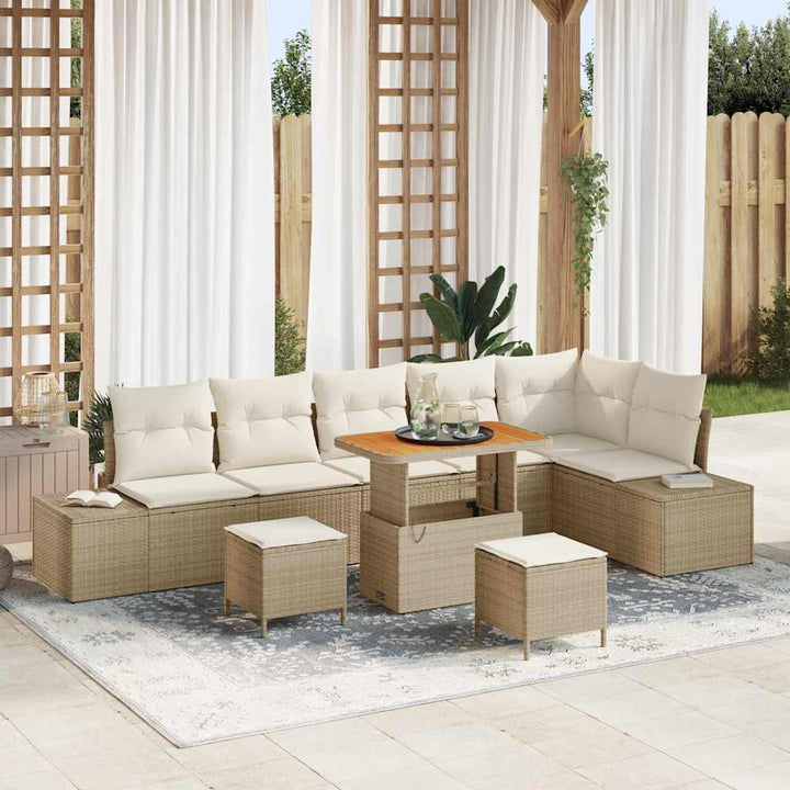 Havesofa Sæt med pude med opbevaring 9 pcs Beige Poly rattan