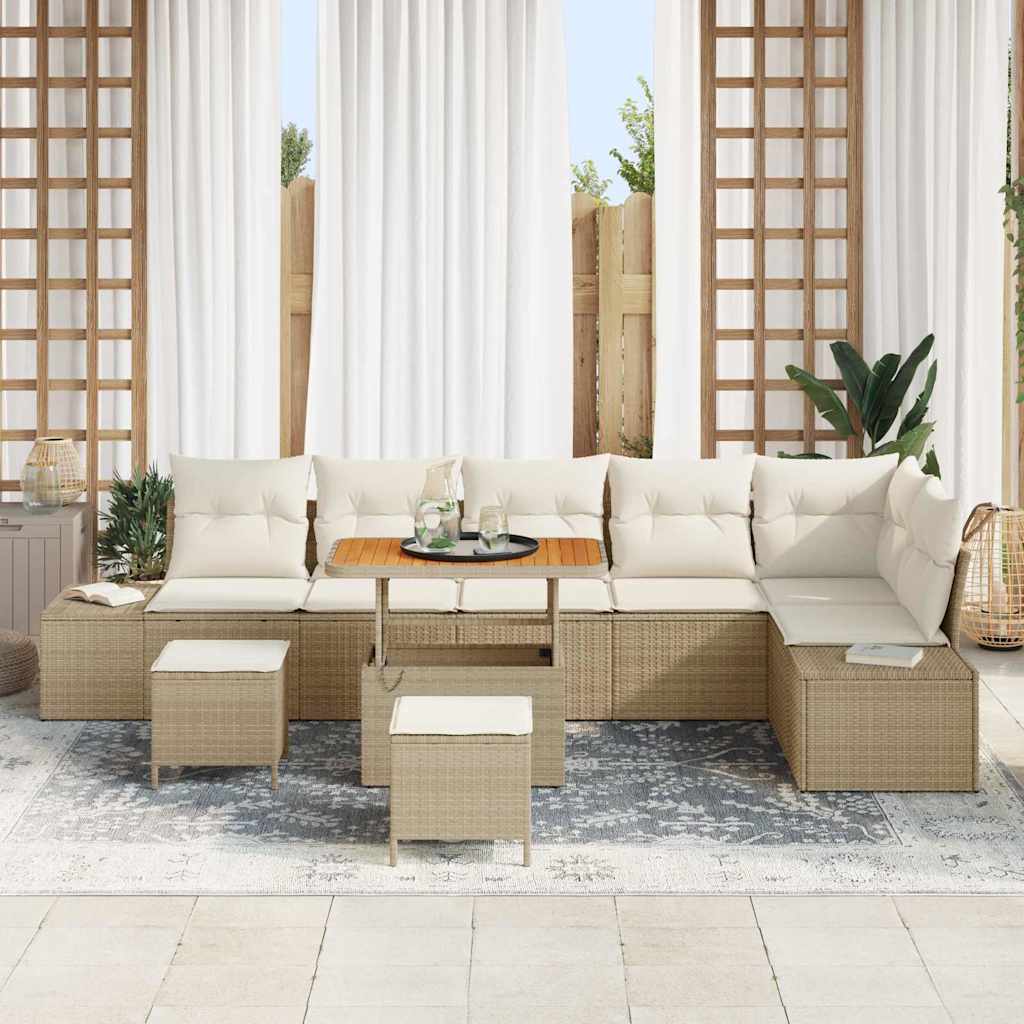 Havesofa Sæt med pude med opbevaring 9 pcs Beige Poly rattan
