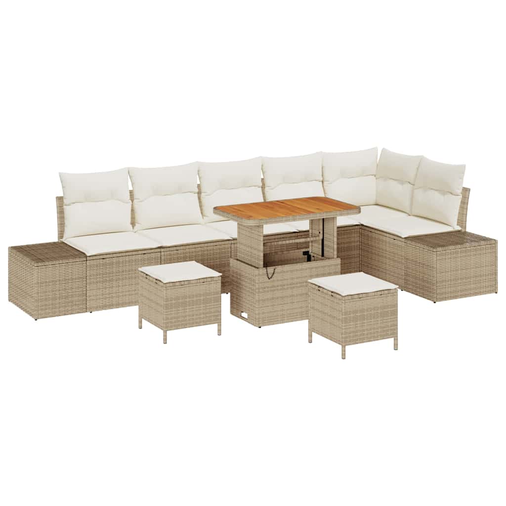 Havesofa Sæt med pude med opbevaring 9 pcs Beige Poly rattan