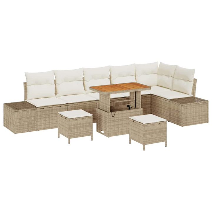 Havesofa Sæt med pude med opbevaring 9 pcs Beige Poly rattan