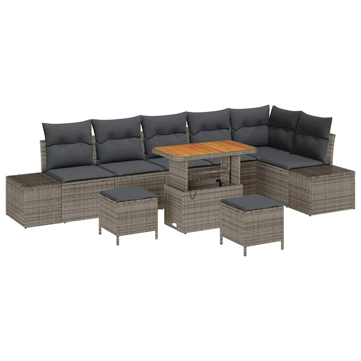 Havesofa Sæt med pude med opbevaring 9 pcs Grå Poly rattan