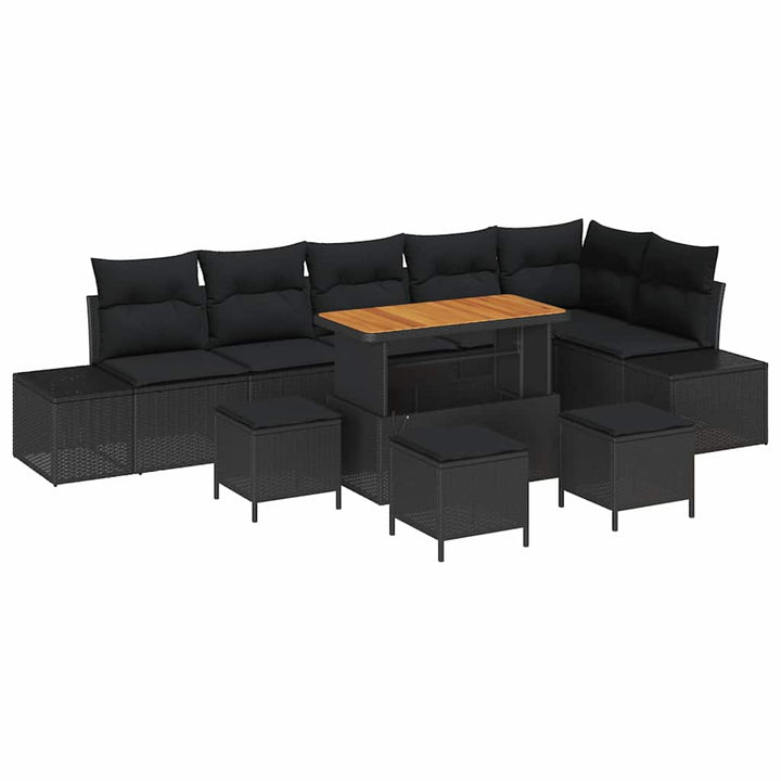 Havesofa Sæt med pude med opbevaring 10 pcs Sort Poly rattan
