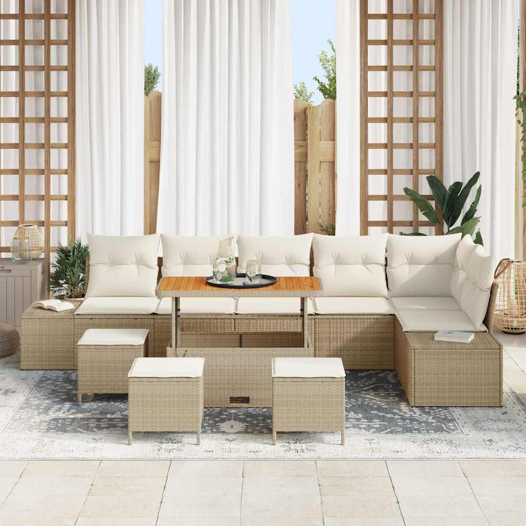 Havesofa Sæt med pude med opbevaring 10 pcs Beige Poly rattan