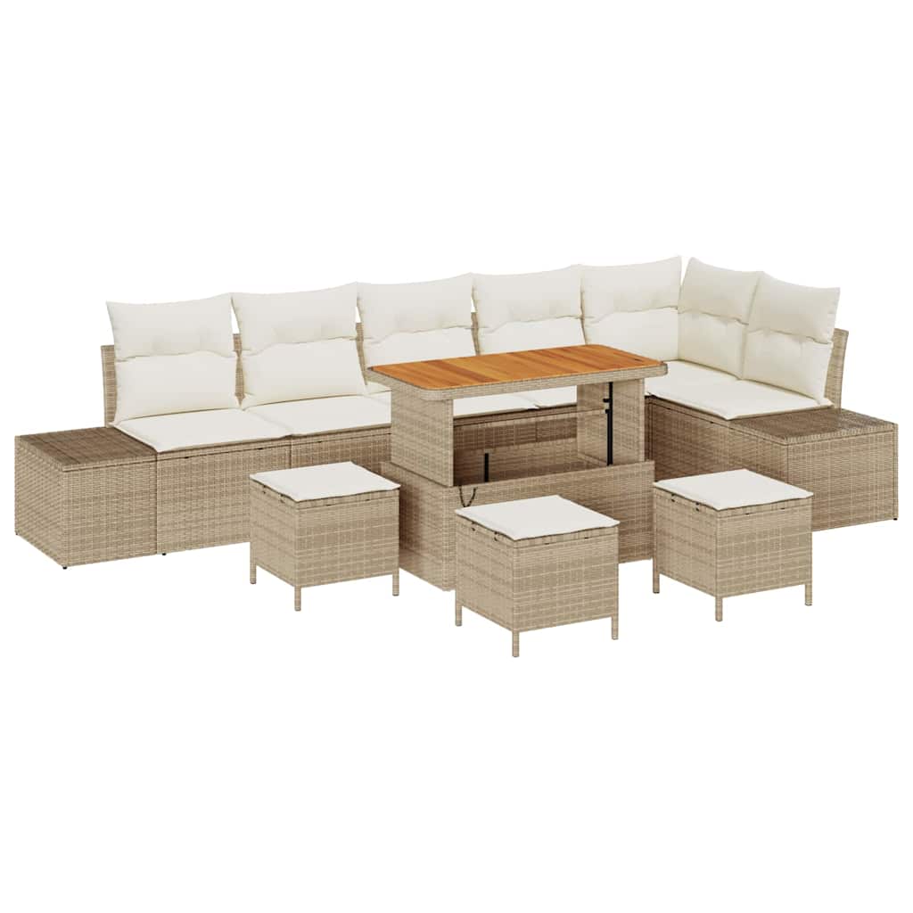 Havesofa Sæt 10 stk. 9-Antal sæder Beige Poly rattan