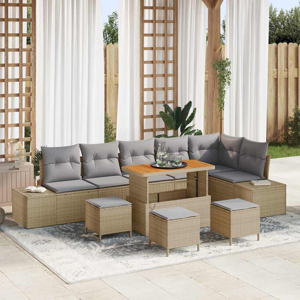 Havesofa Sæt med pude med opbevaring 10 pcs Beige Poly rattan