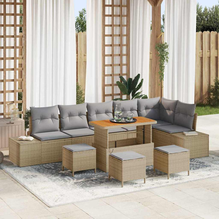 Havesofa Sæt med pude med opbevaring 10 pcs Beige Poly rattan
