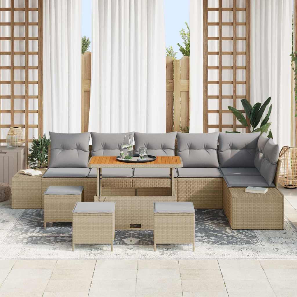 Havesofa Sæt med pude med opbevaring 10 pcs Beige Poly rattan