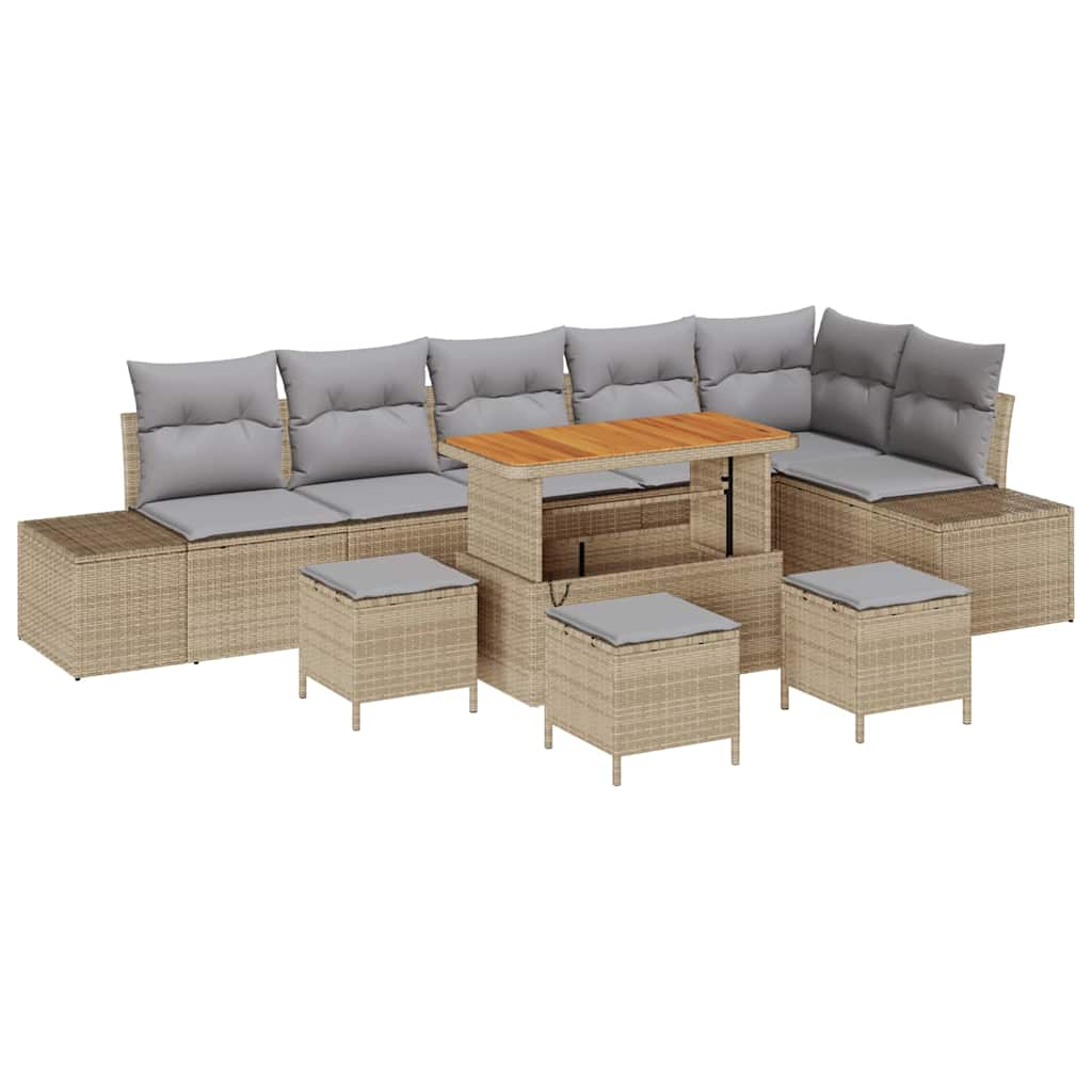 Havesofa Sæt med pude med opbevaring 10 pcs Beige Poly rattan