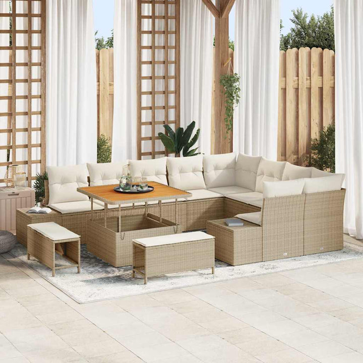Havesofa Sæt 12 stk. 11-Antal sæder Beige Poly rattan