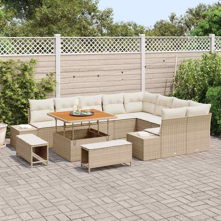 Havesofa Sæt 12 stk. 11-Antal sæder Beige Poly rattan