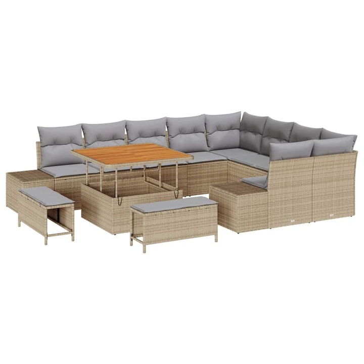 Havesofa Sæt med pude med opbevaring 12 pcs Beige Poly rattan