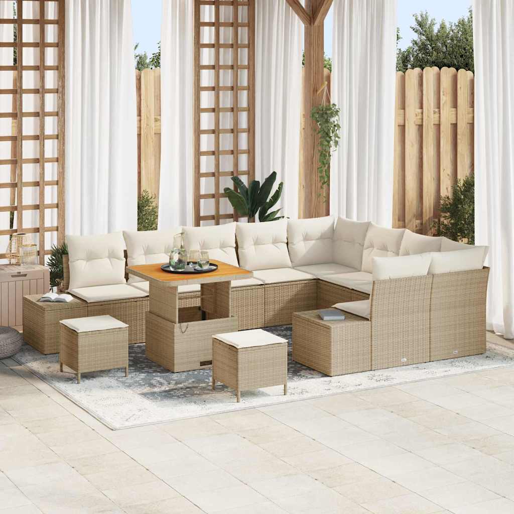Havesofa Sæt 12 stk. 11-Antal sæder Beige Poly rattan