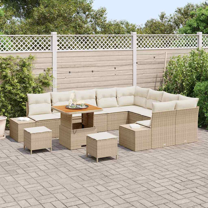 Havesofa Sæt 12 stk. 11-Antal sæder Beige Poly rattan