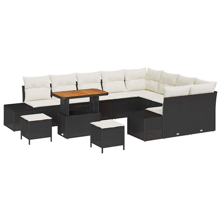 Havesofa Sæt med pude med opbevaring 12 pcs Sort Poly rattan