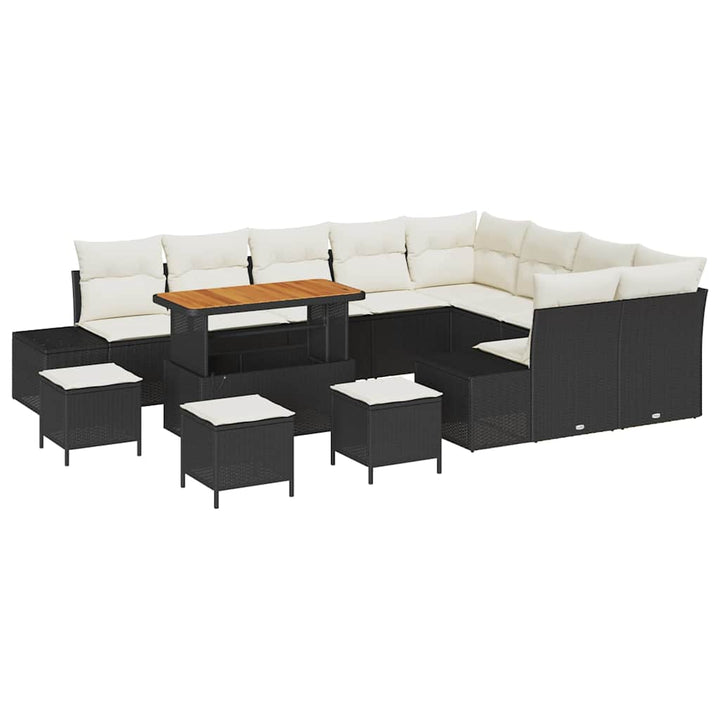 Havesofa Sæt med pude med opbevaring 13 pcs Sort Poly rattan
