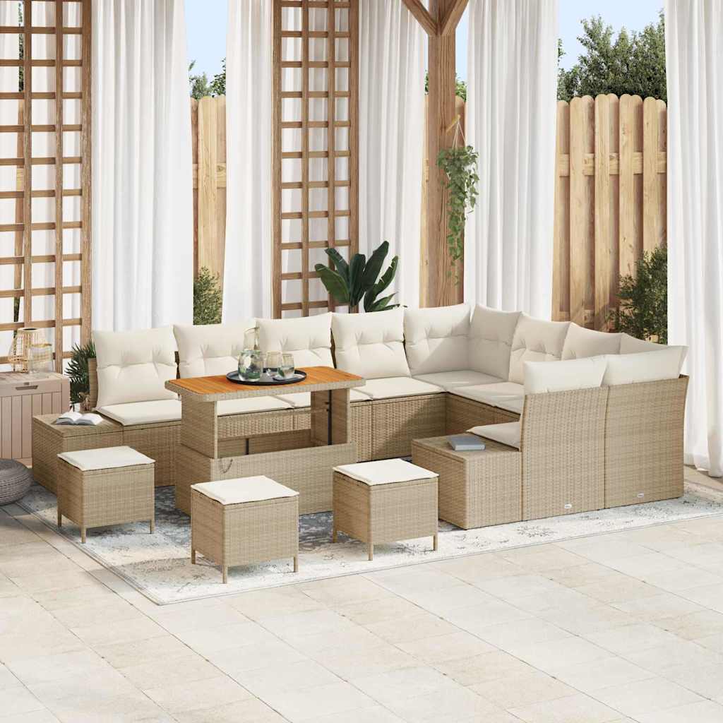 Havesofa Sæt 13 stk. 12-Antal sæder Beige Poly rattan