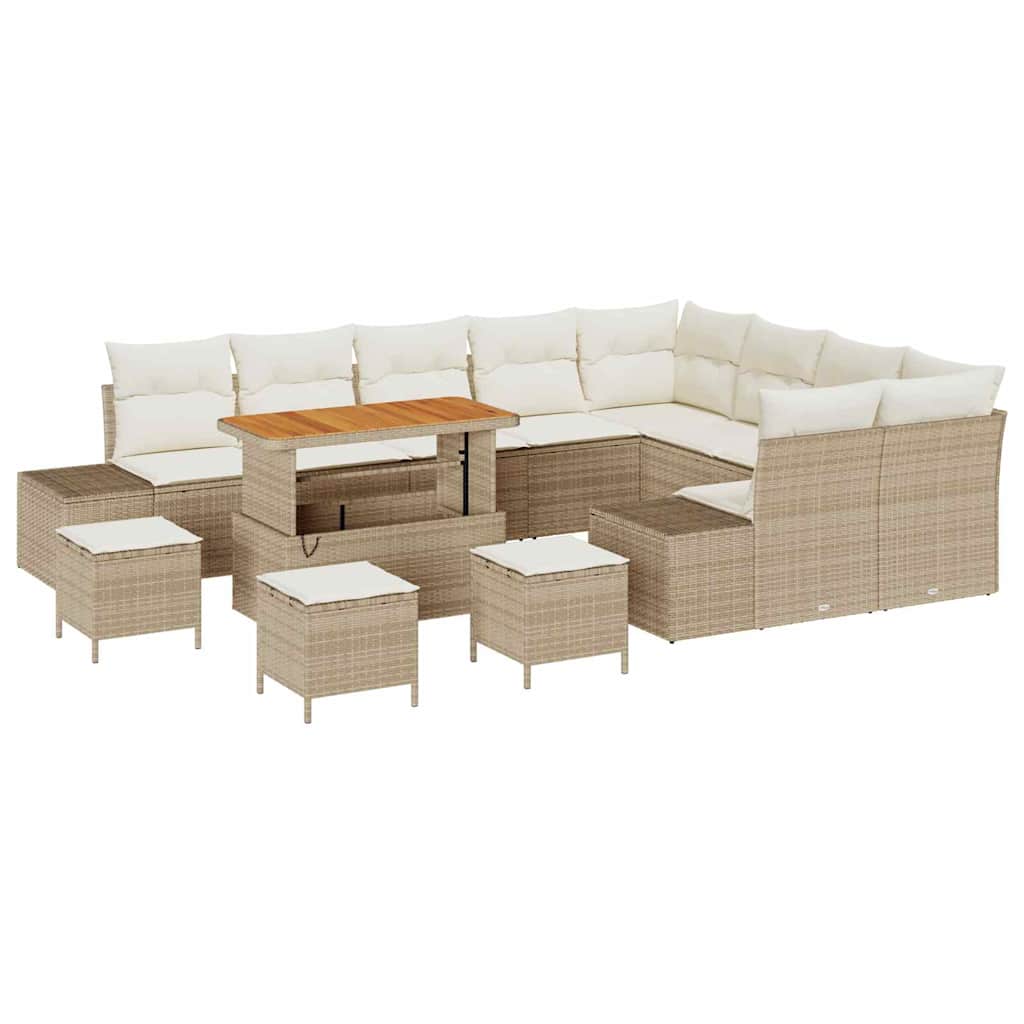 Havesofa Sæt 13 stk. 12-Antal sæder Beige Poly rattan