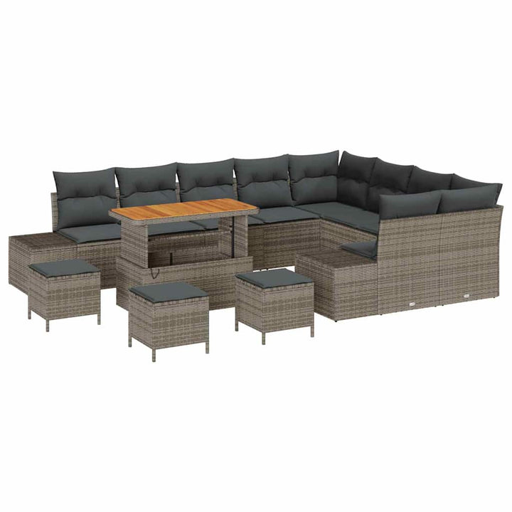 Havesofa Sæt med pude med opbevaring 13 pcs Grå Poly rattan