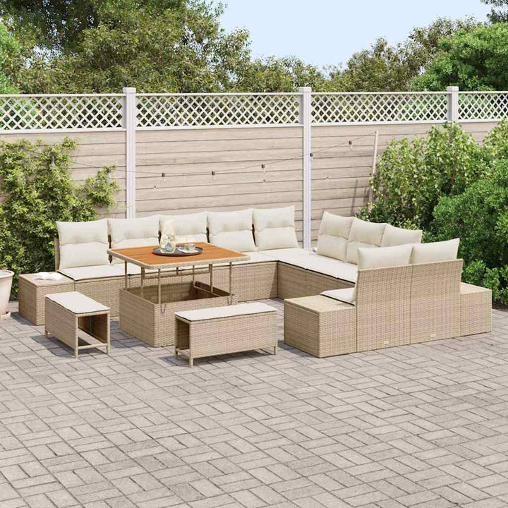 Havesofa Sæt 13 stk. 12-Antal sæder Beige Poly rattan