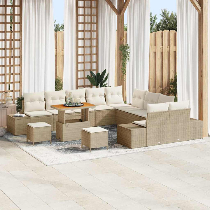 Havesofa Sæt 13 stk. 12-Antal sæder Beige Poly rattan