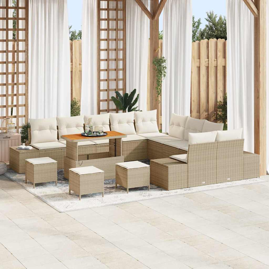 Havesofa Sæt 14 stk. 13-Antal sæder Beige Poly rattan