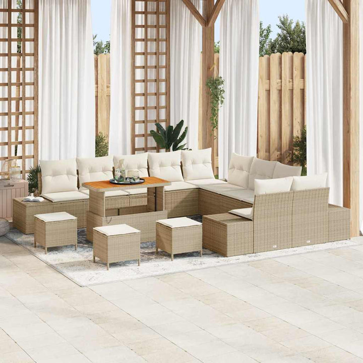 Havesofa Sæt med pude med opbevaring 14 pcs Beige Poly rattan